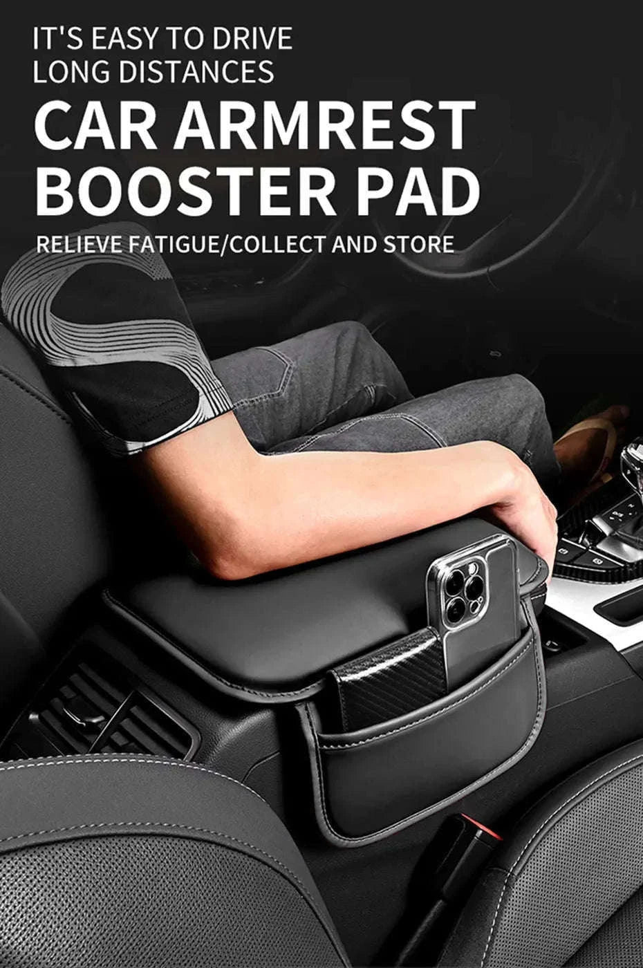 Car Arm Rest Extension Cushion with Storage Bag-Wine