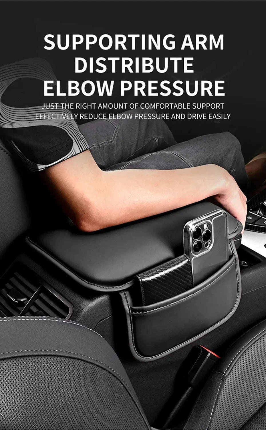 Car Arm Rest Extension Cushion with Storage Bag-Wine