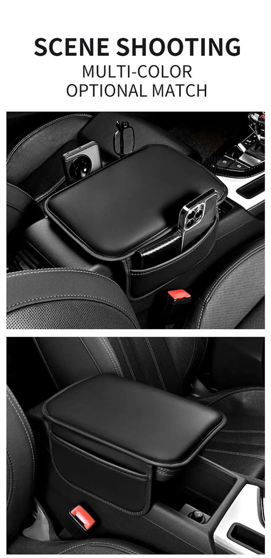 Car Arm Rest Extension Cushion with Storage Bag-Wine