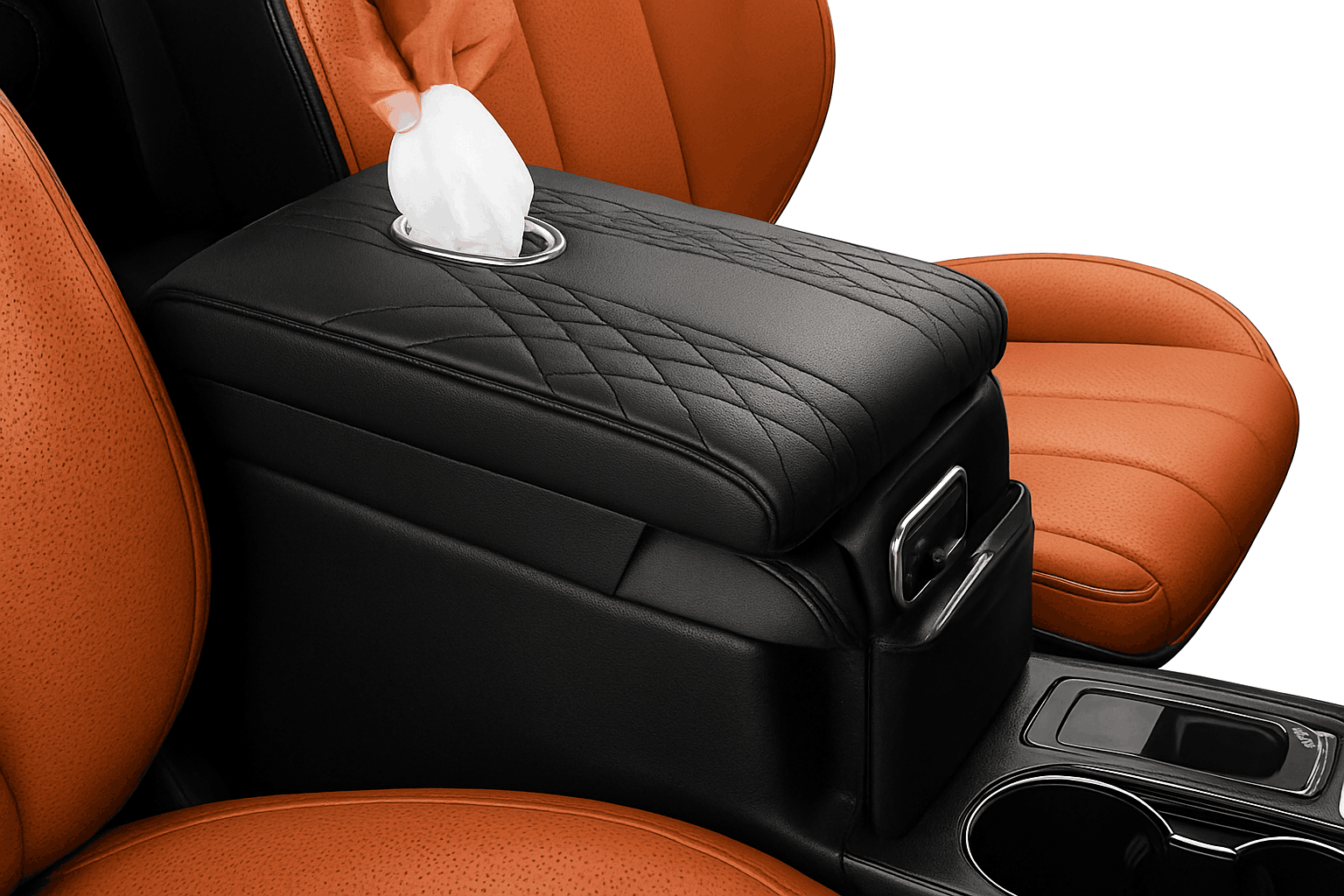 Car Armrest Box Cover with Memory Foam and Storage-Black / Four Seasons / PU