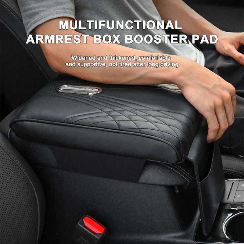 Car Armrest Box Cover with Memory Foam and Storage-Black / Four Seasons / PU