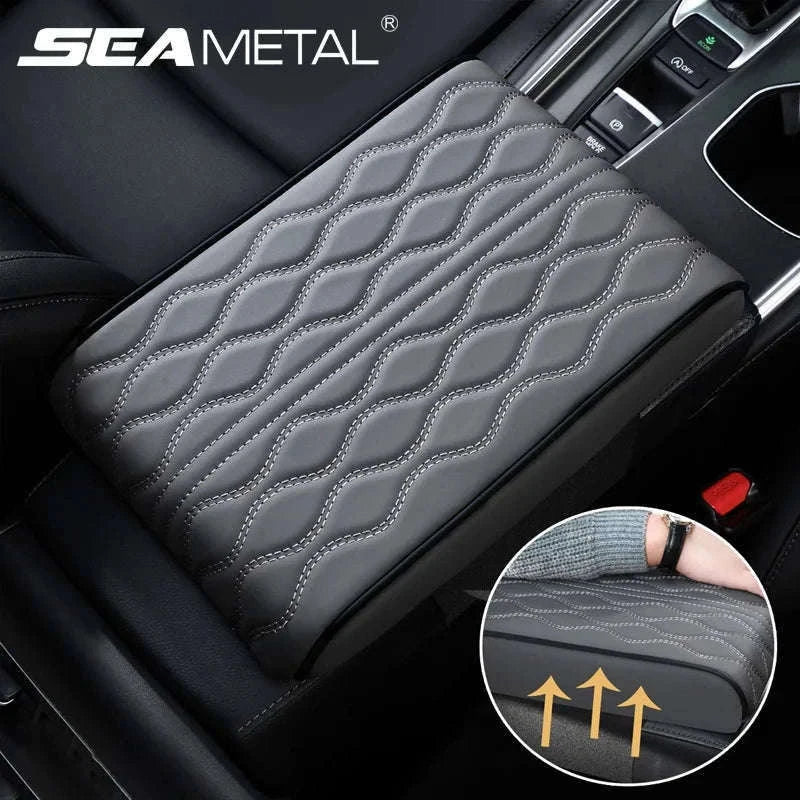 Car Armrest Box Cushion Memory Foam Console Cover-Brown / PU Leather