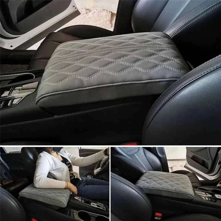 Car Armrest Box Cushion Memory Foam Console Cover-Brown / PU Leather