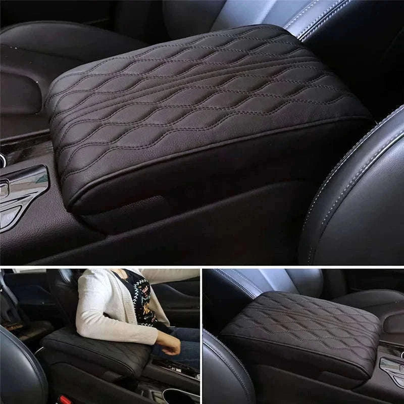 Car Armrest Box Cushion Memory Foam Console Cover-Brown / PU Leather
