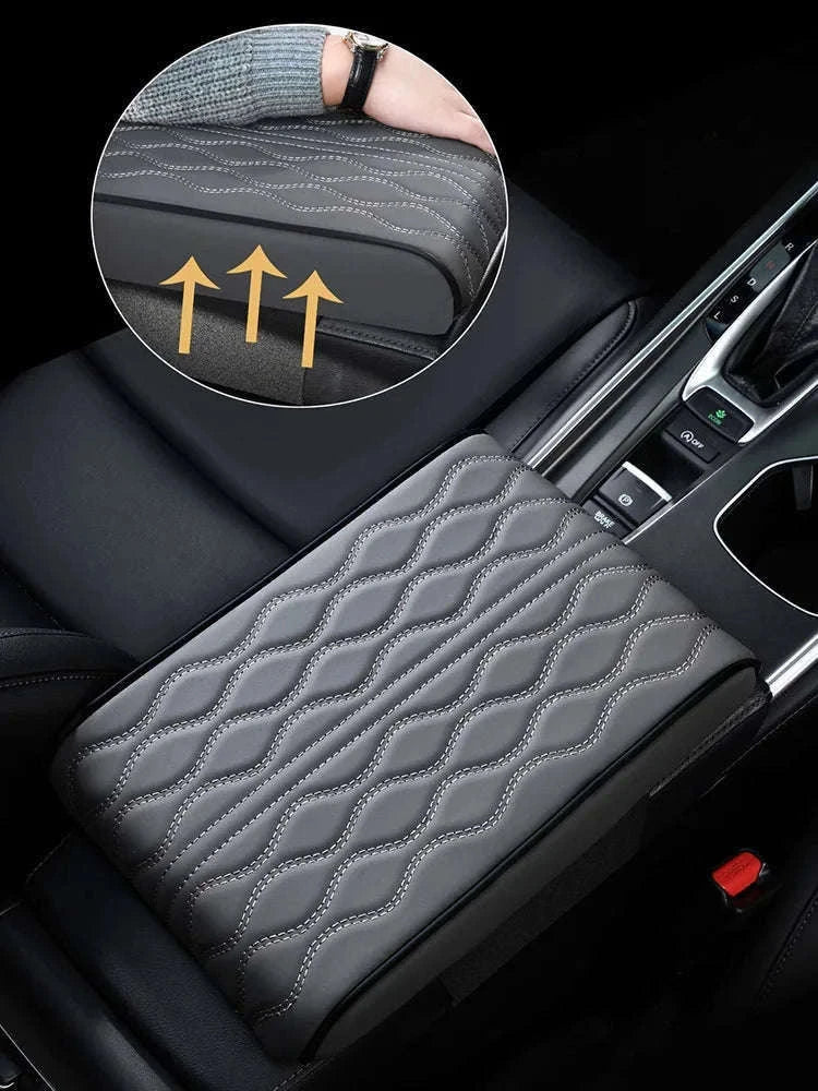 Car Armrest Box Cushion Memory Foam Console Cover-Brown / PU Leather