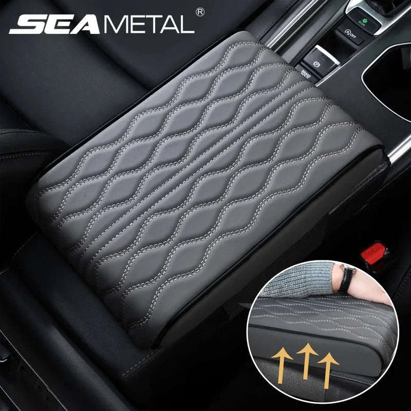 Car Armrest Box Cushion Memory Foam Console Cover-Brown / PU Leather
