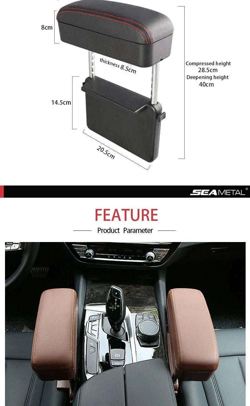 Car Armrest Box Elbow Support Adjustable Seat Gap Organizer Cushion-1 set Black Red