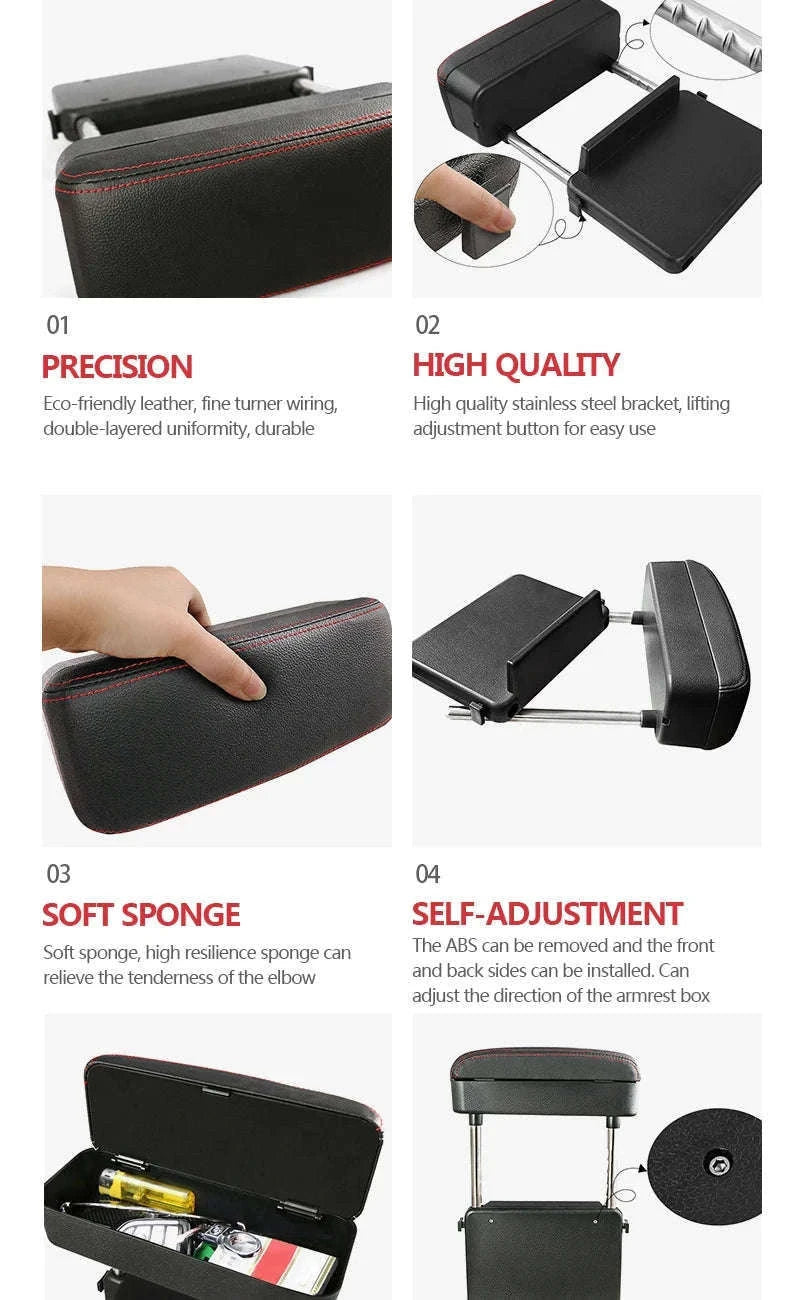 Car Armrest Box Elbow Support Adjustable Seat Gap Organizer Cushion-1 set Black Red