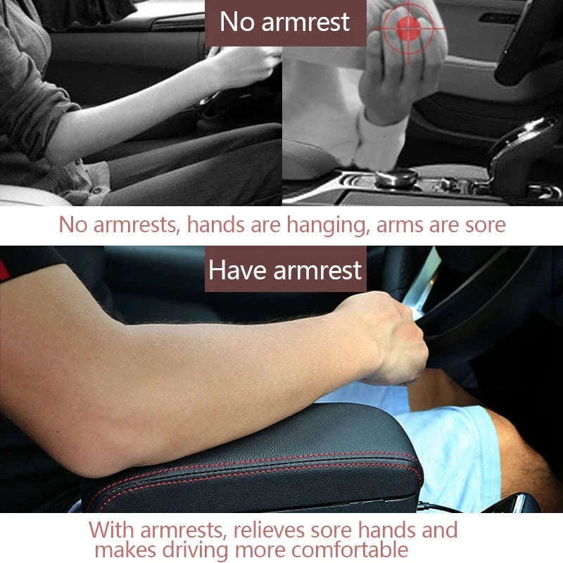 Car Armrest Box Elbow Support Adjustable Seat Gap Organizer Cushion-1 set Black Red