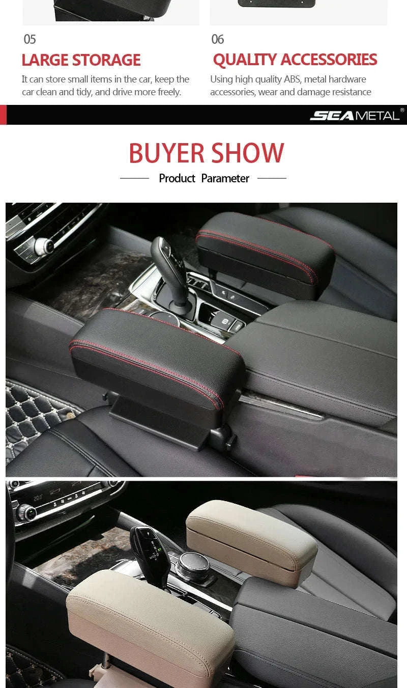 Car Armrest Box Elbow Support Adjustable Seat Gap Organizer Cushion-1 set Black Red
