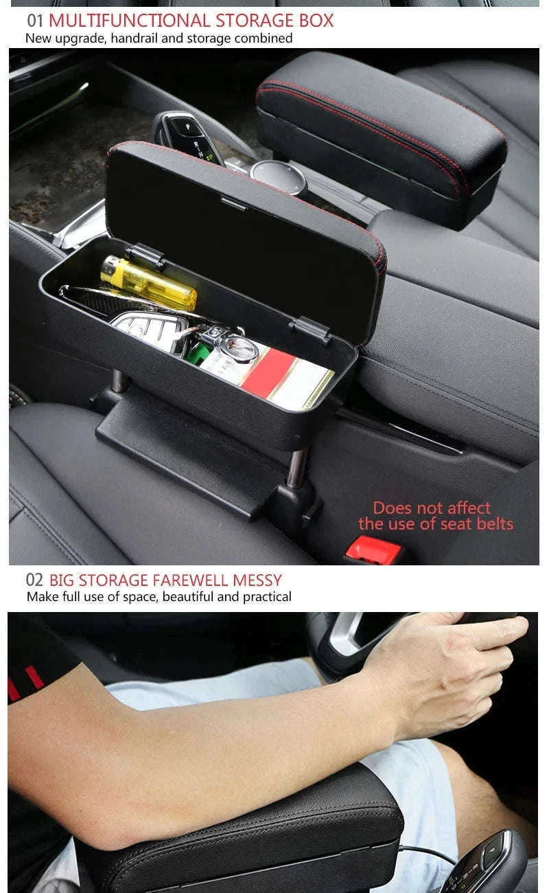 Car Armrest Box Elbow Support Adjustable Seat Gap Organizer Cushion-1 set Black Red