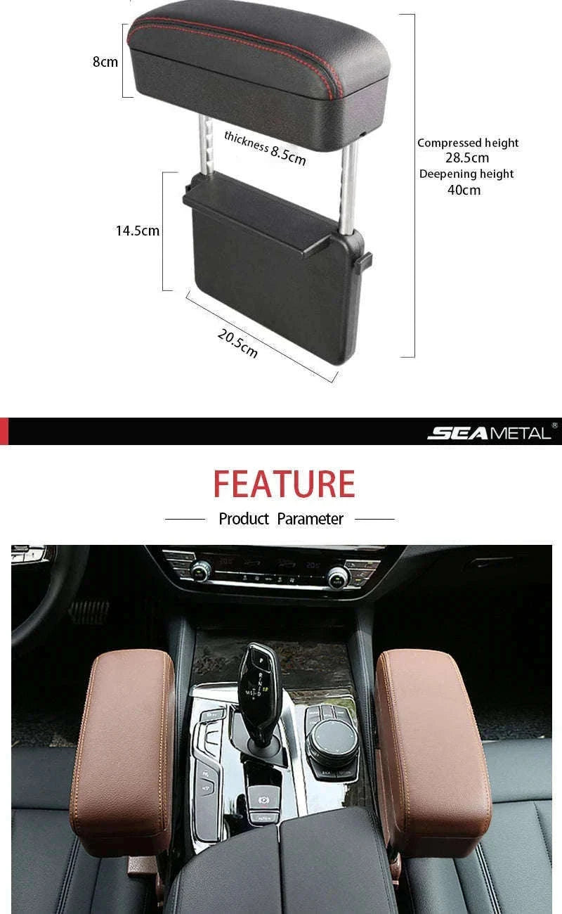 Car Armrest Box Elbow Support Adjustable Seat Gap Organizer Cushion-1 set Black Red