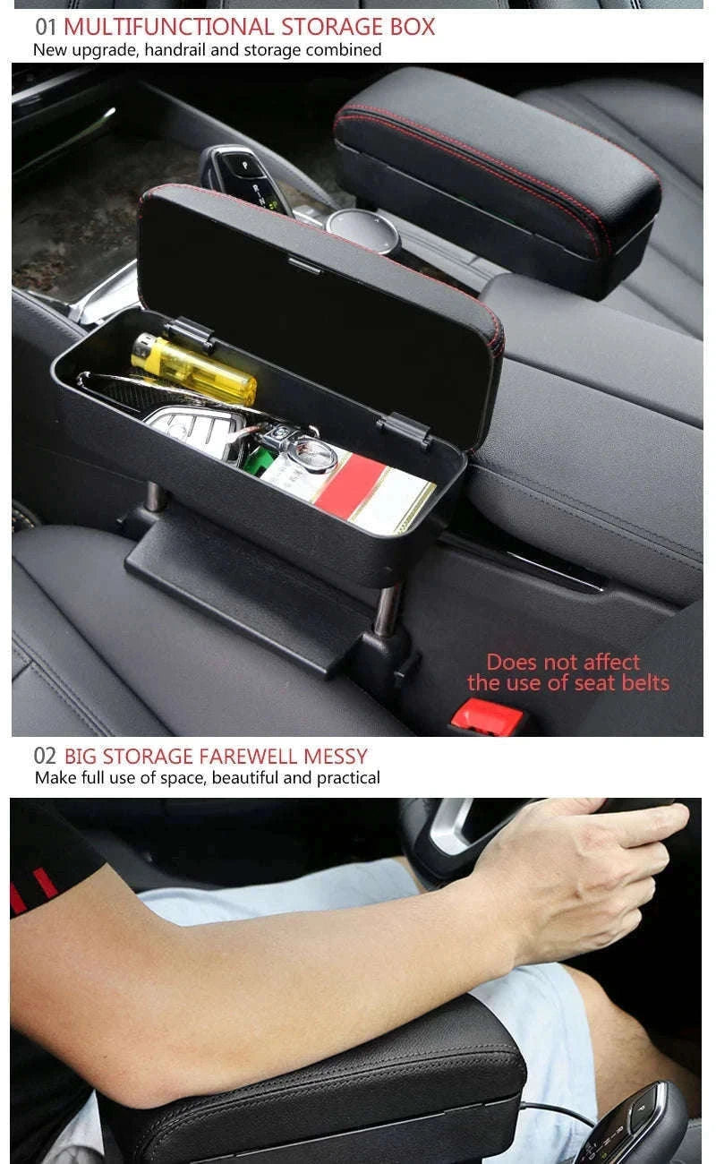 Car Armrest Box Elbow Support Adjustable Seat Gap Organizer Cushion-1 set Black Red