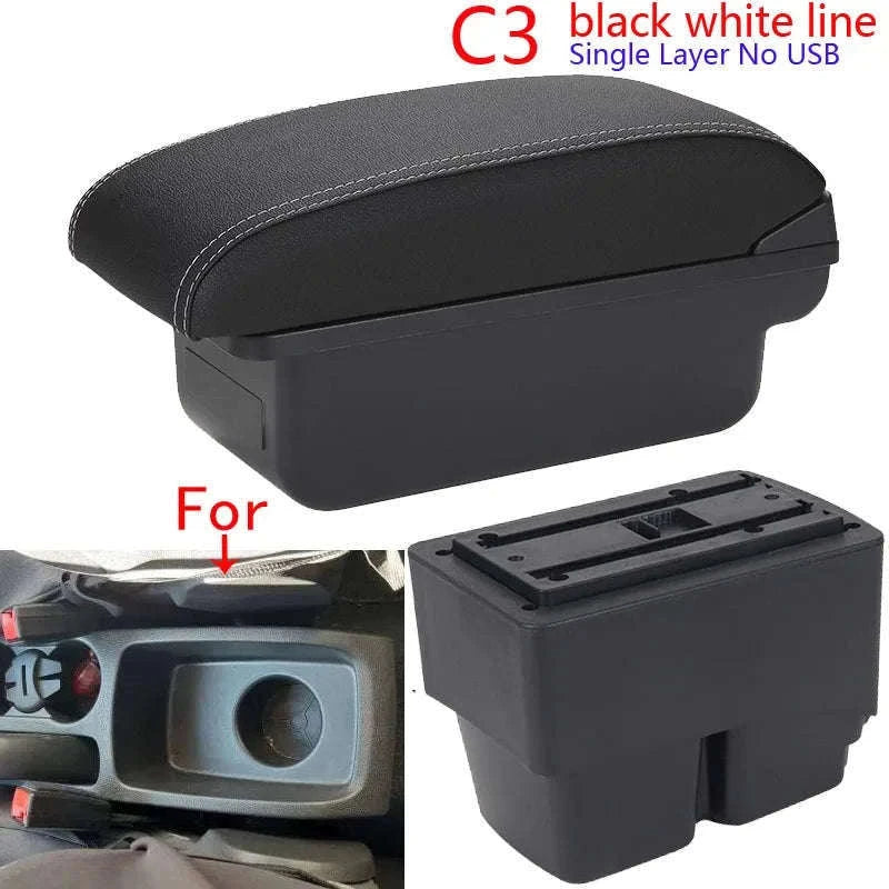 Car Armrest Box for Fiesta MK7 2009-2017-B2 Black line 3USB