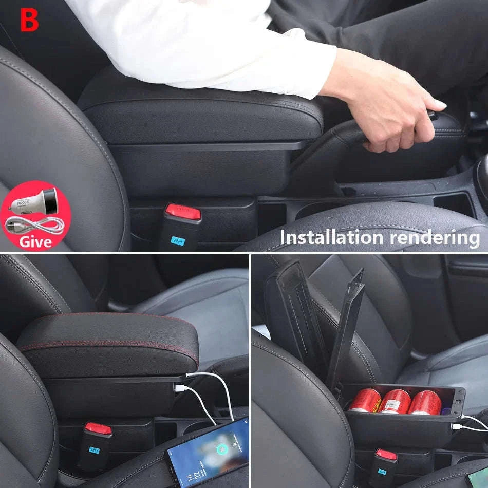 Car Armrest Box for Fiesta MK7 2009-2017-B2 Black line 3USB