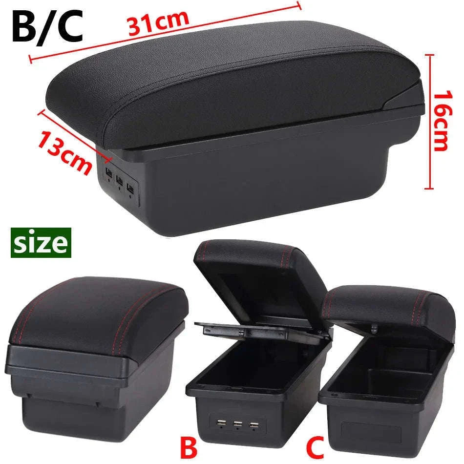 Car Armrest Box for Fiesta MK7 2009-2017-B2 Black line 3USB