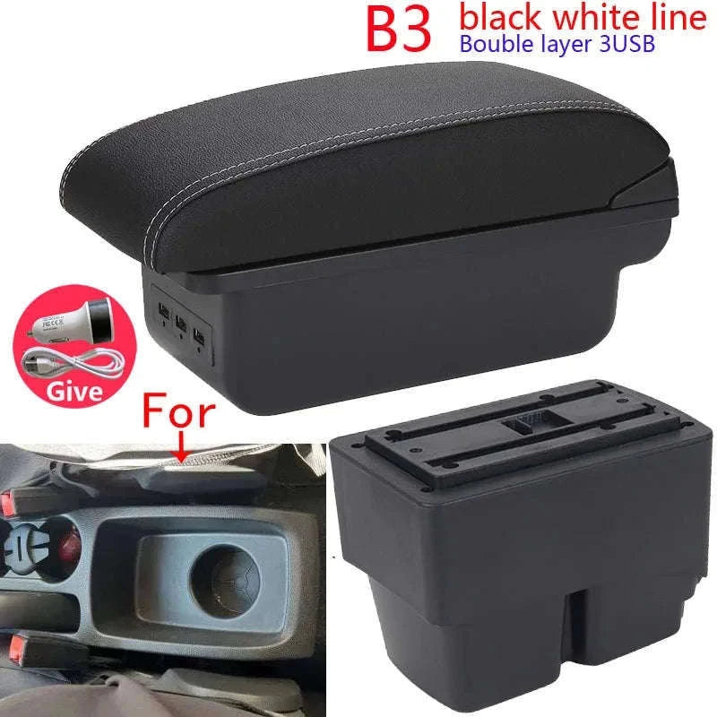 Car Armrest Box for Fiesta MK7 2009-2017-B2 Black line 3USB