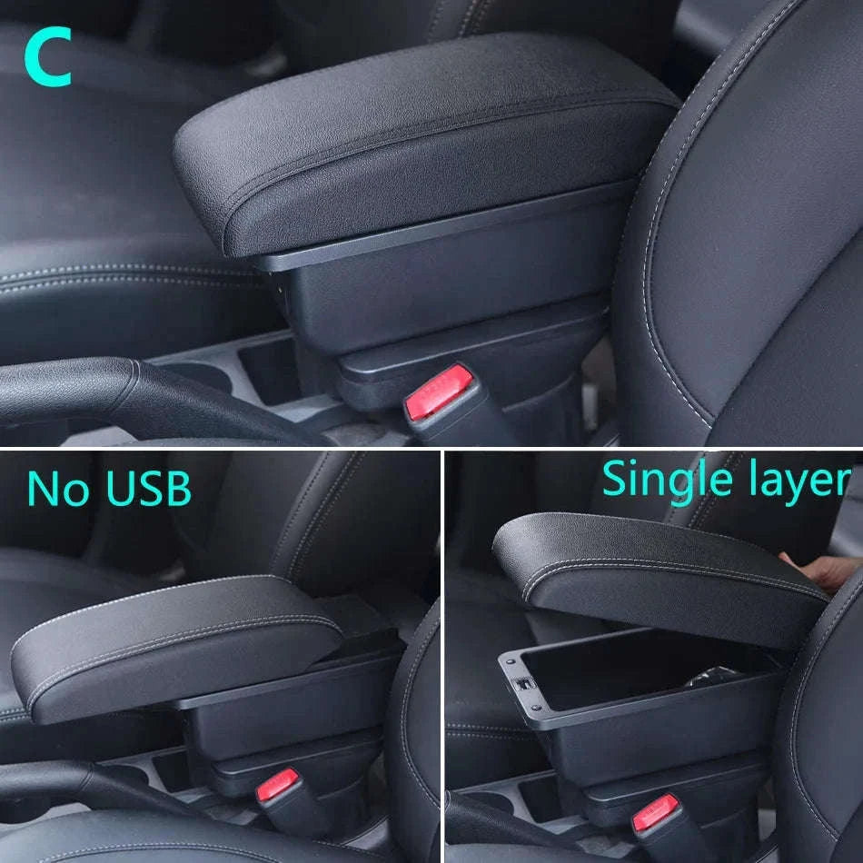 Car Armrest Box for Fiesta MK7 2009-2017-B2 Black line 3USB