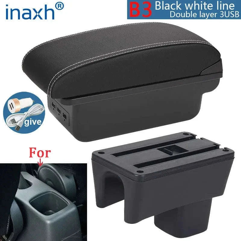 Car Armrest Box for Swift 2005-2024-C3 Black white NOUSB