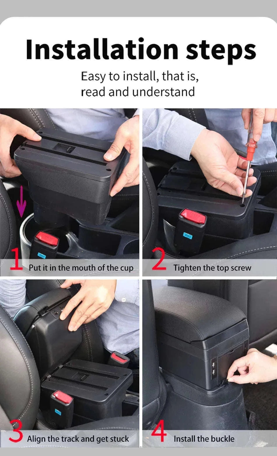 Car Armrest Box for Swift 2005-2024-C3 Black white NOUSB