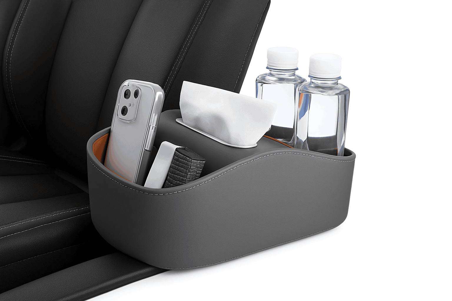Car Armrest Box Universal Center Console Organizer PU Leather Storage Box Tissue Holder-Beige 1pc