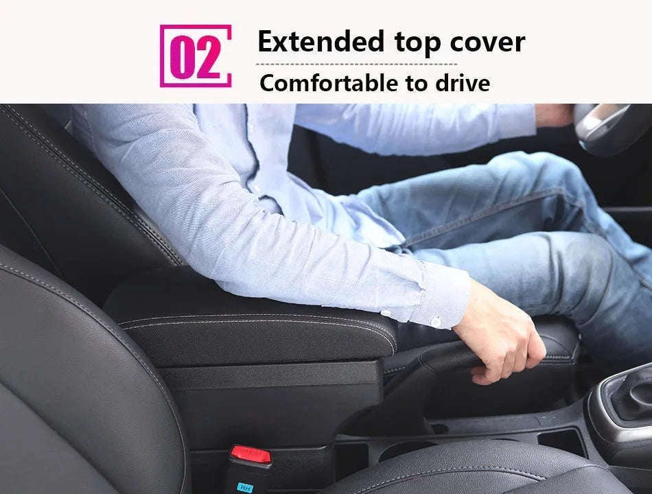 Car Armrest Box with Storage for 2011-2019-C1 Black red NO USB