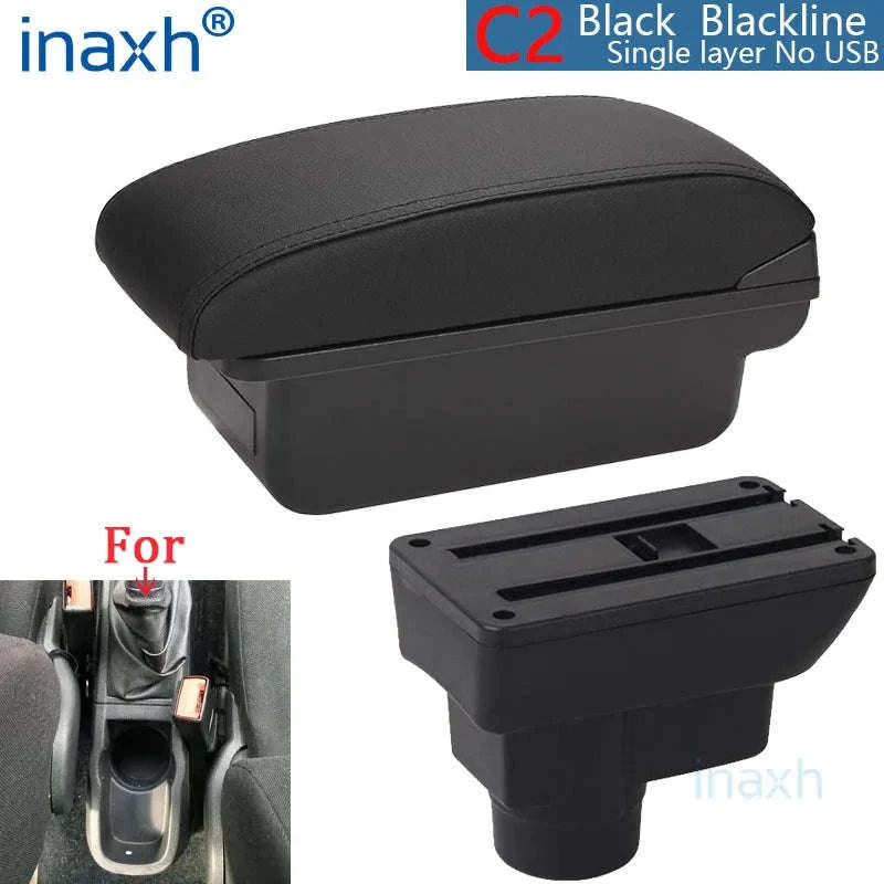 Car Armrest Box with Storage for 2011-2019-C1 Black red NO USB
