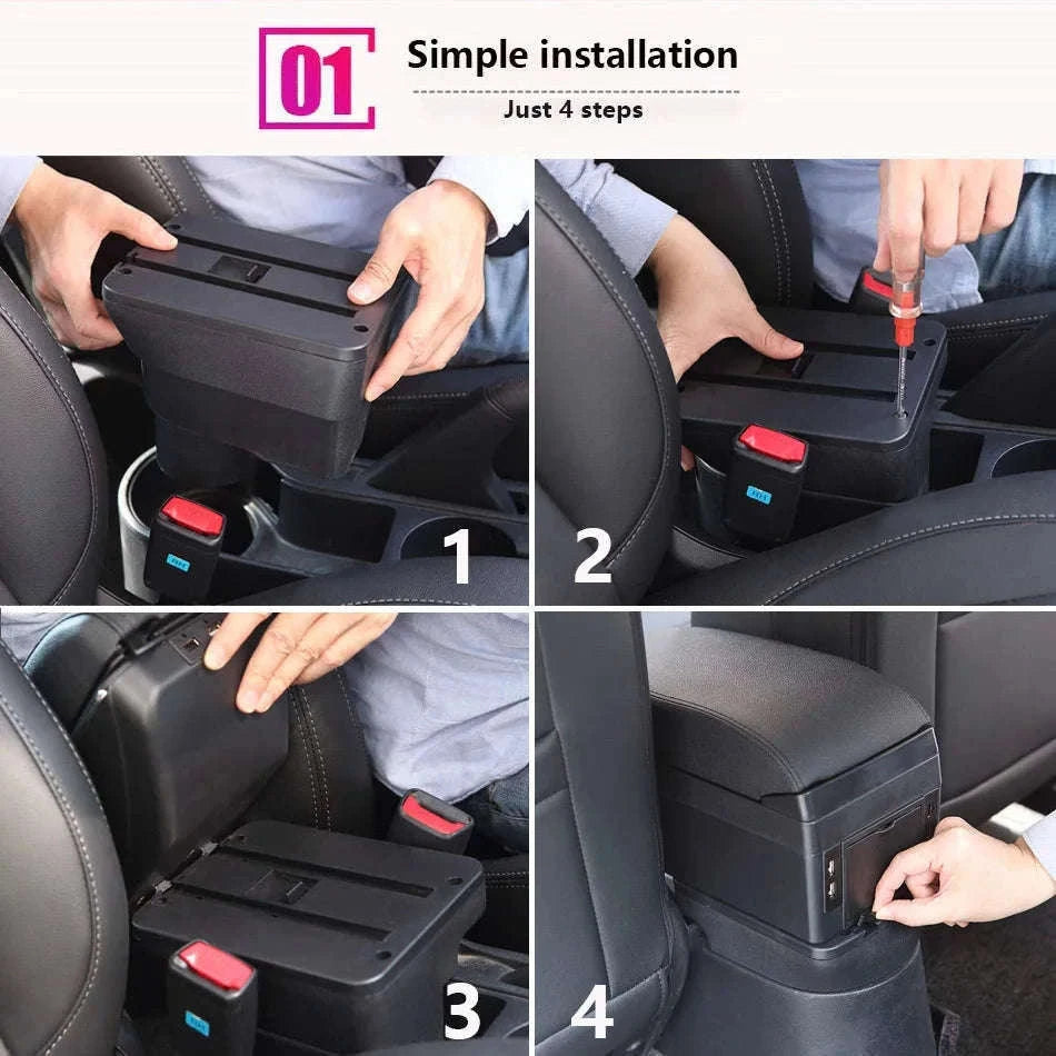 Car Armrest Box with Storage for 2011-2019-C1 Black red NO USB