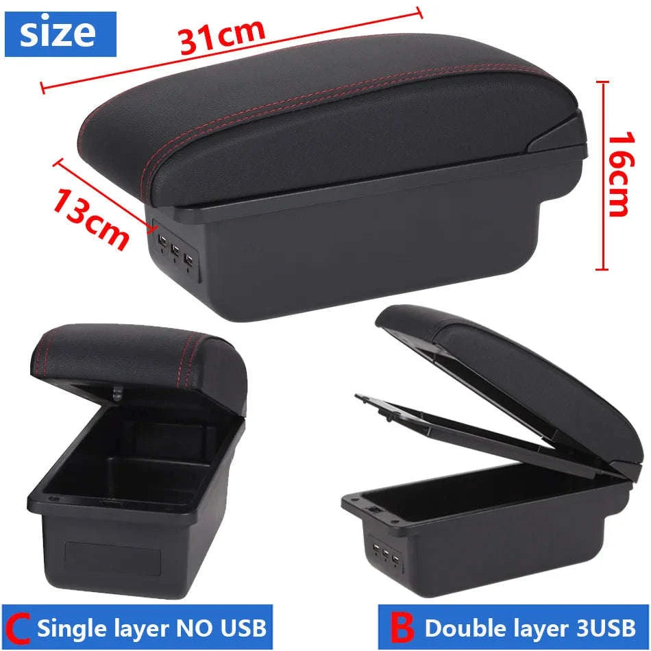 Car Armrest Box with Storage for 2011-2019-C1 Black red NO USB