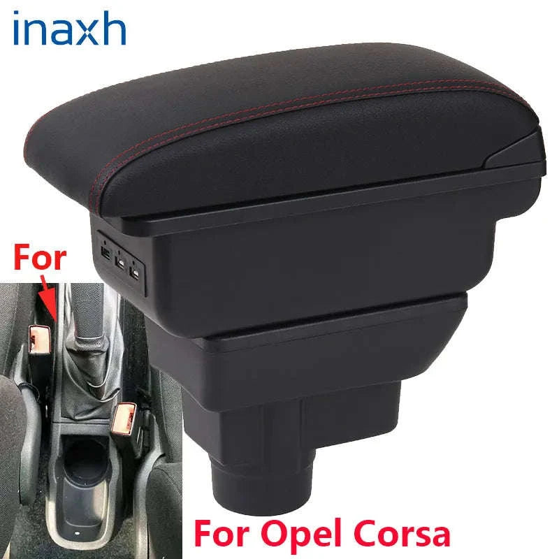 Car Armrest Box with Storage for 2011-2019-C1 Black red NO USB