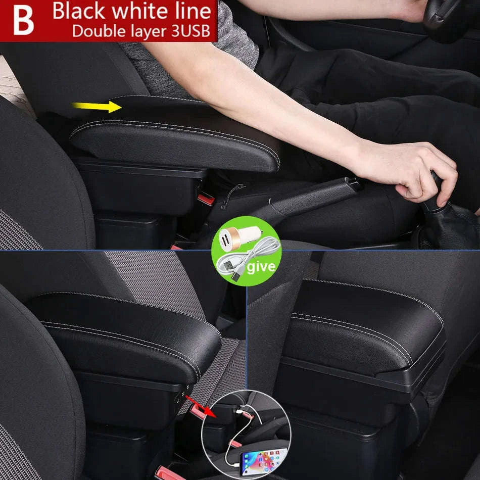 Car Armrest Box with Storage for 2011-2019-C1 Black red NO USB