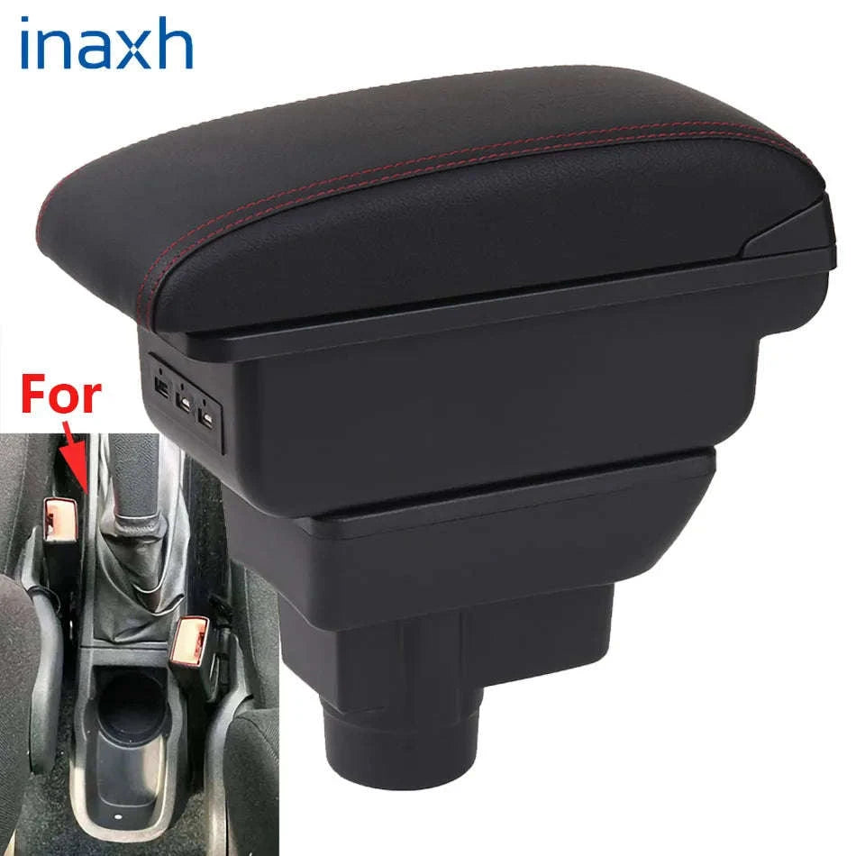 Car Armrest Box with Storage for 2011-2019-C1 Black red NO USB