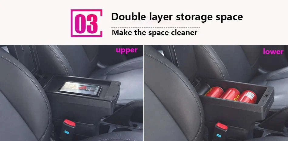 Car Armrest Box with Storage for 2011-2019-C1 Black red NO USB