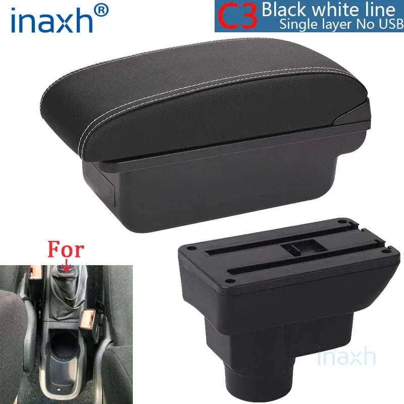 Car Armrest Box with Storage for 2011-2019-C1 Black red NO USB