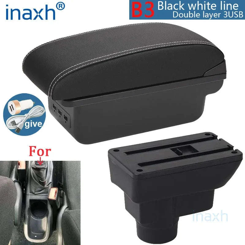 Car Armrest Box with Storage for 2011-2019-C1 Black red NO USB