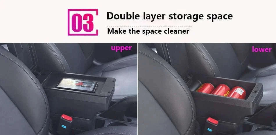 Car Armrest Box with Storage for 2011-2019-C1 Black red NO USB