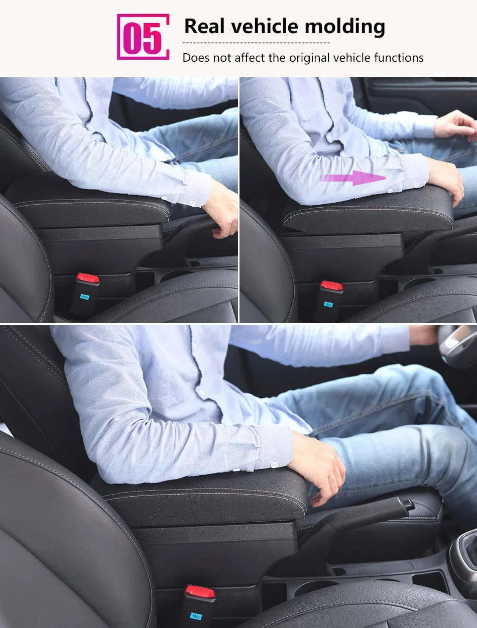 Car Armrest Box with Storage for 2011-2019-C1 Black red NO USB