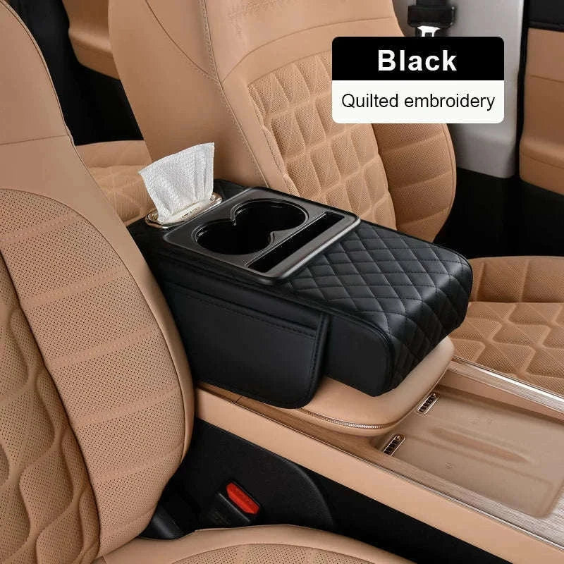 Car Armrest Cushion with Storage Organizer-Black