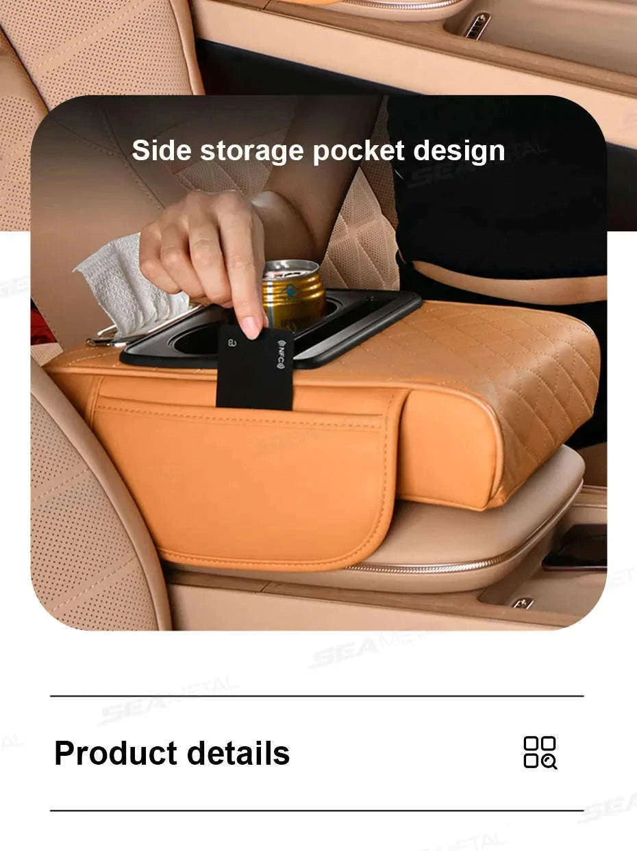 Car Armrest Cushion with Storage Organizer-Black