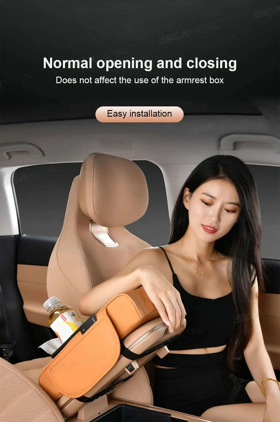 Car Armrest Cushion with Storage Organizer-Black