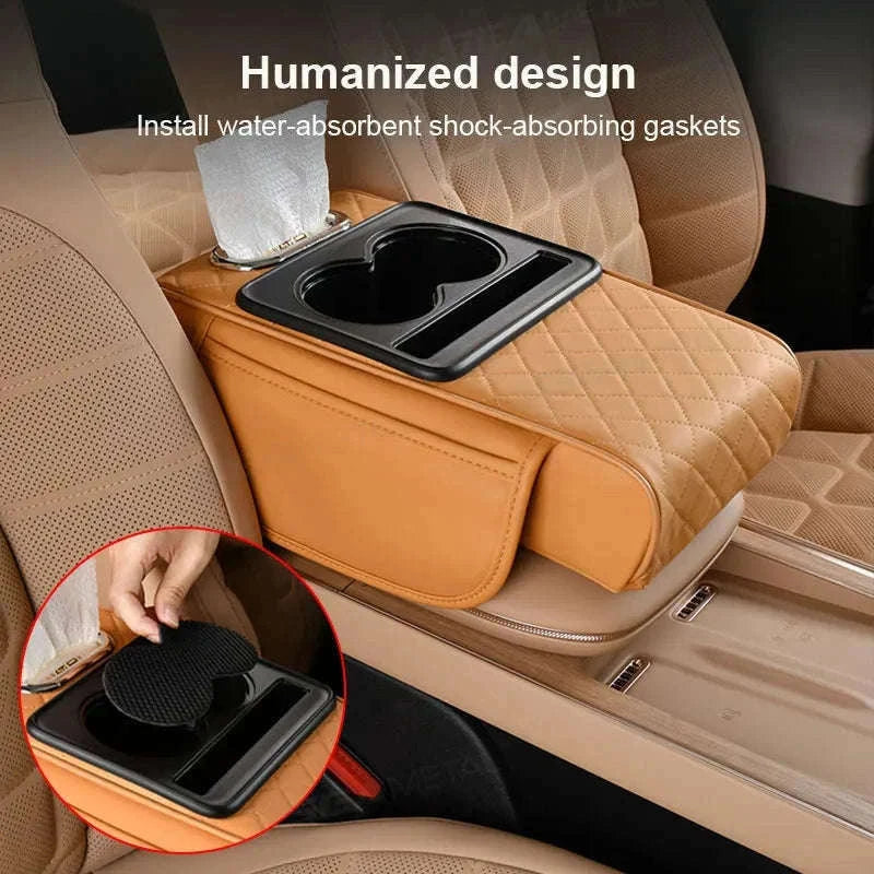 Car Armrest Cushion with Storage Organizer-Black