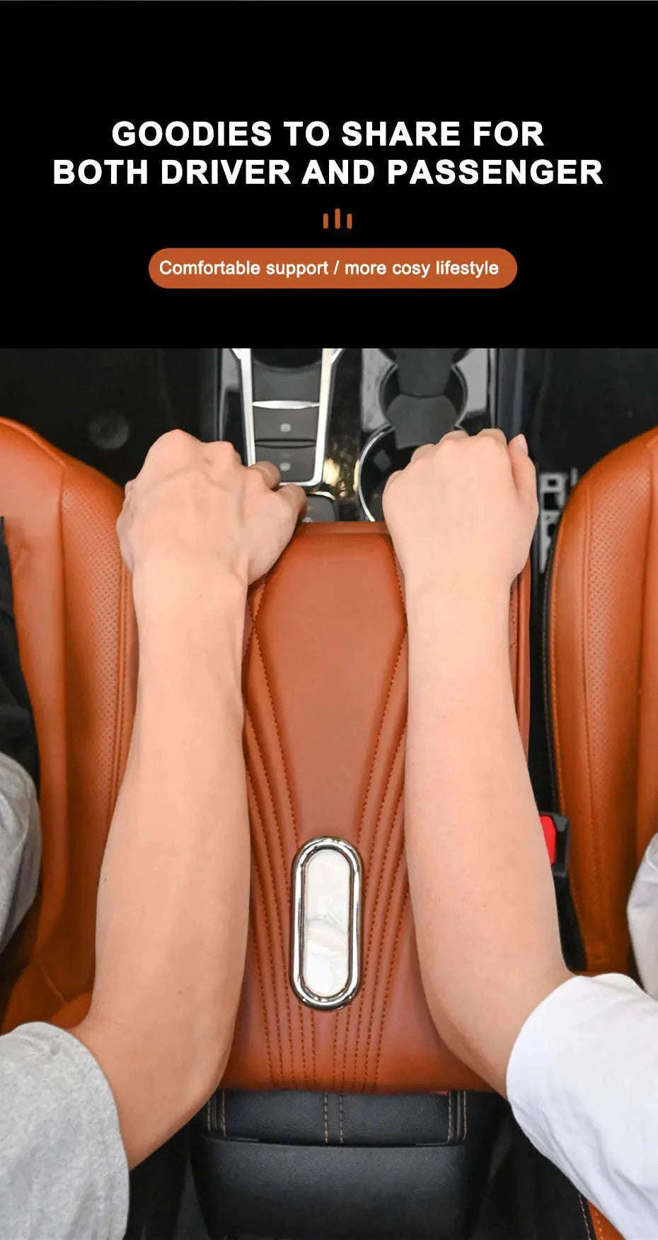 Car Armrest Cushion with Tissue Holder and Storage Pocket-Black