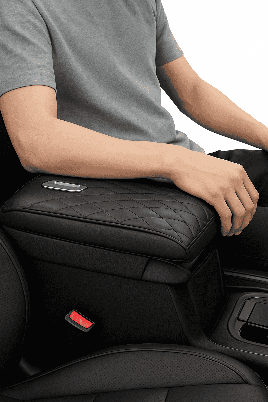 Car Armrest Cushion with Tissue Holder and Storage Pocket-Black
