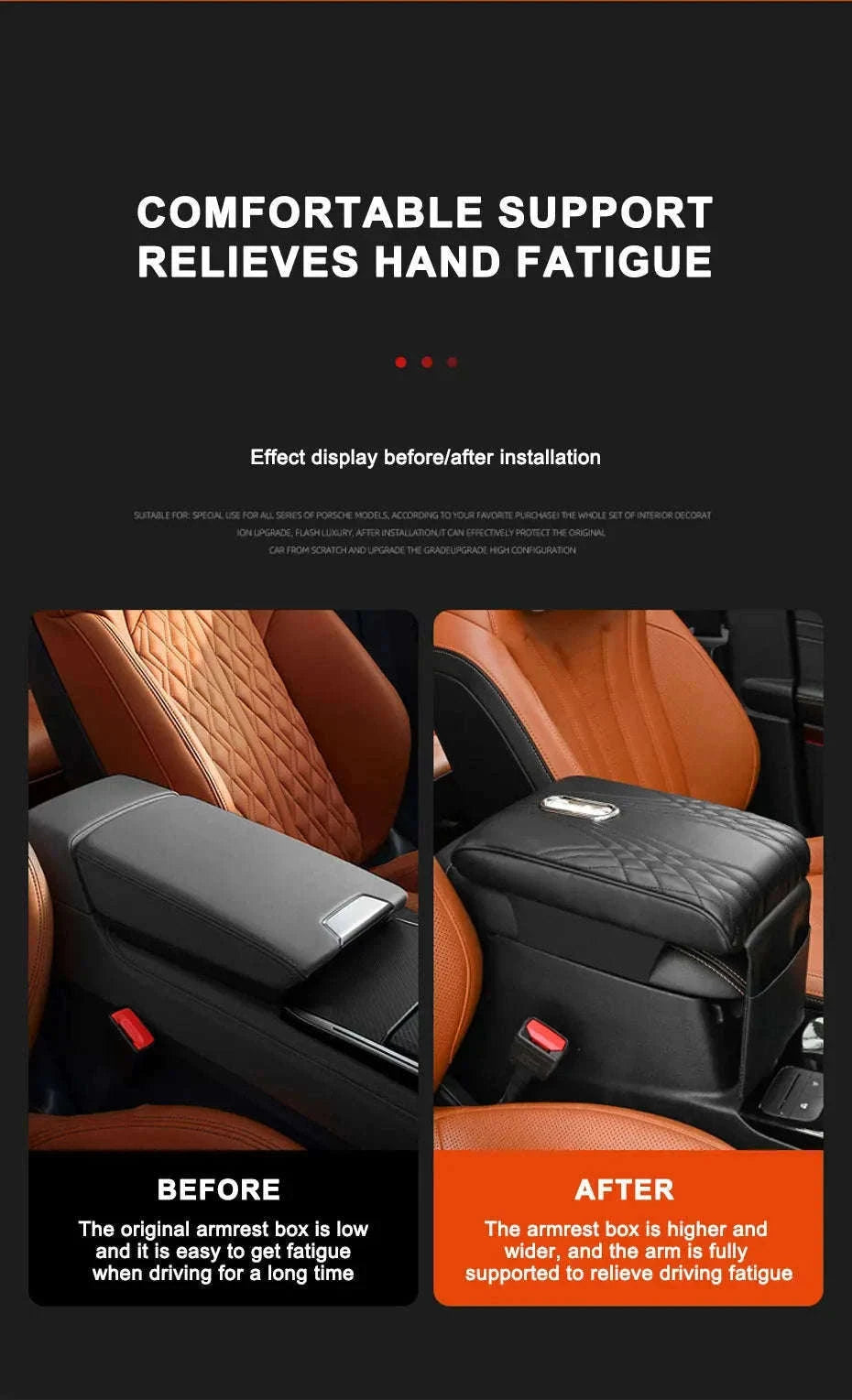 Car Armrest Cushion with Tissue Holder and Storage Pocket-Black