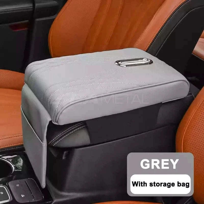 Car Armrest Cushion with Tissue Holder and Storage Pocket-Black