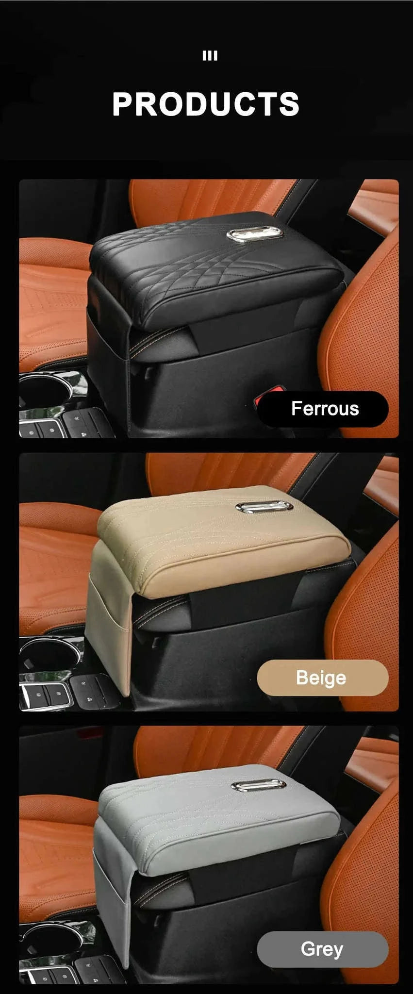 Car Armrest Cushion with Tissue Holder and Storage Pocket-Black