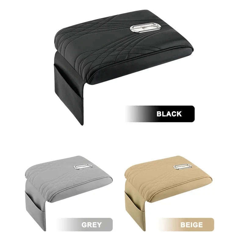 Car Armrest Cushion with Tissue Holder and Storage Pocket-Black