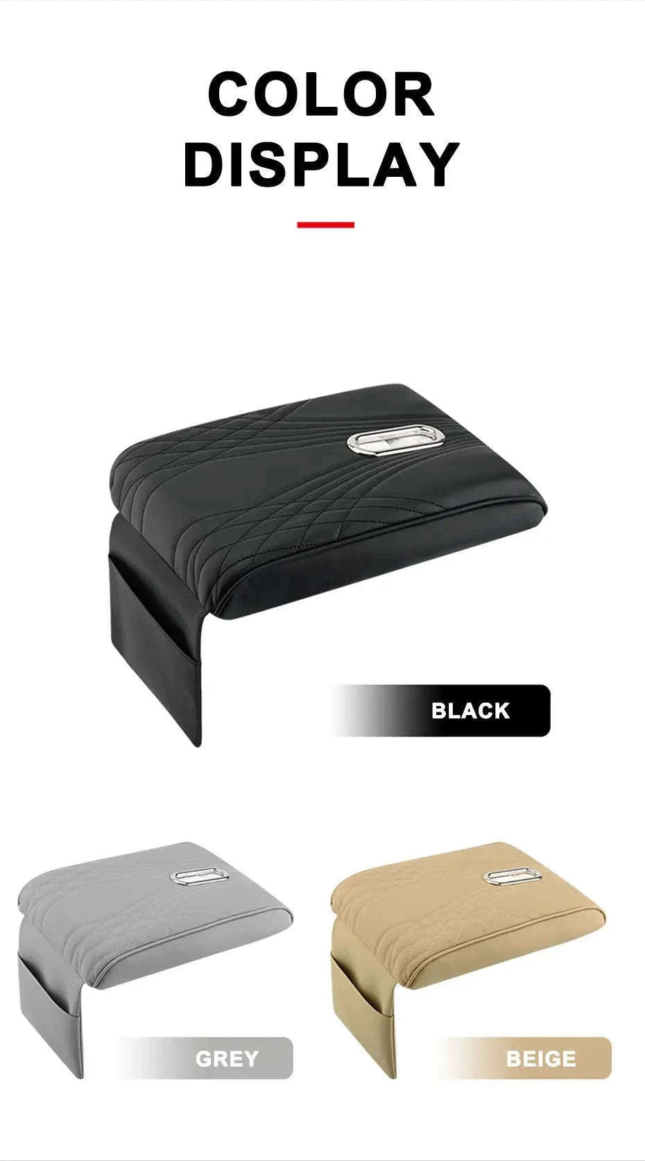 Car Armrest Cushion with Tissue Holder and Storage Pocket-Black