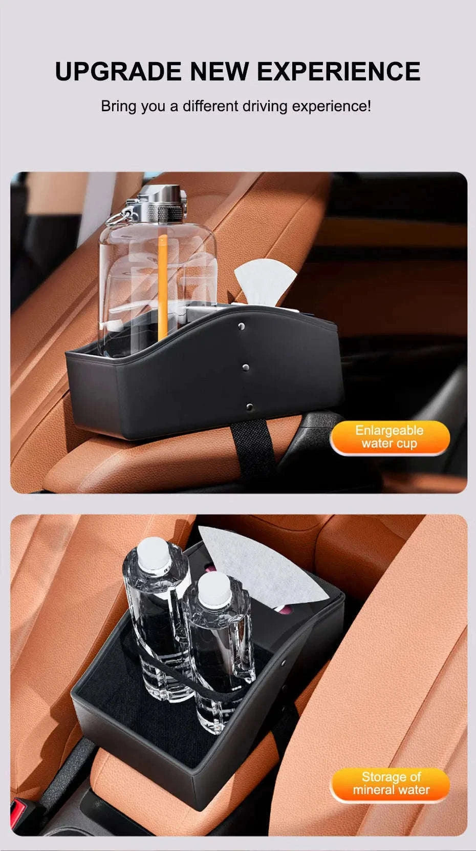 Car Armrest Storage Box with Tissue Holder-Red