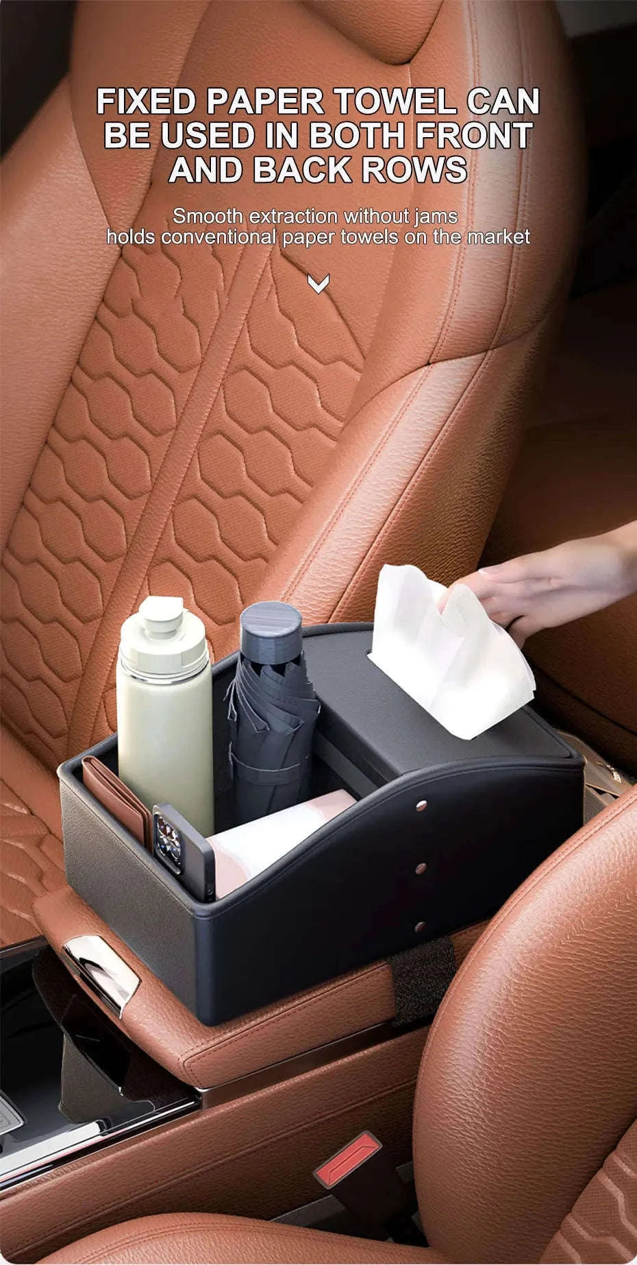 Car Armrest Storage Box with Tissue Holder-Red